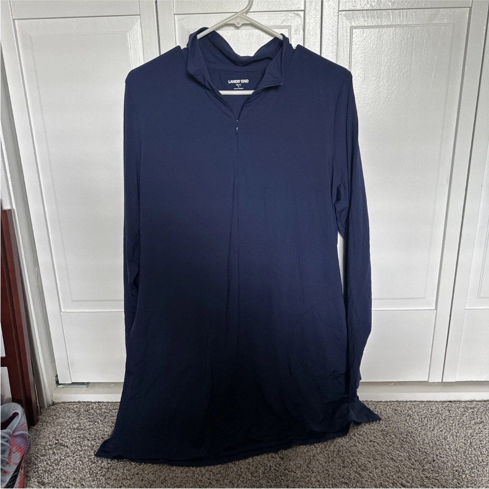 Lands' End Deep Blue Half-Zip Pullover swim cover-up